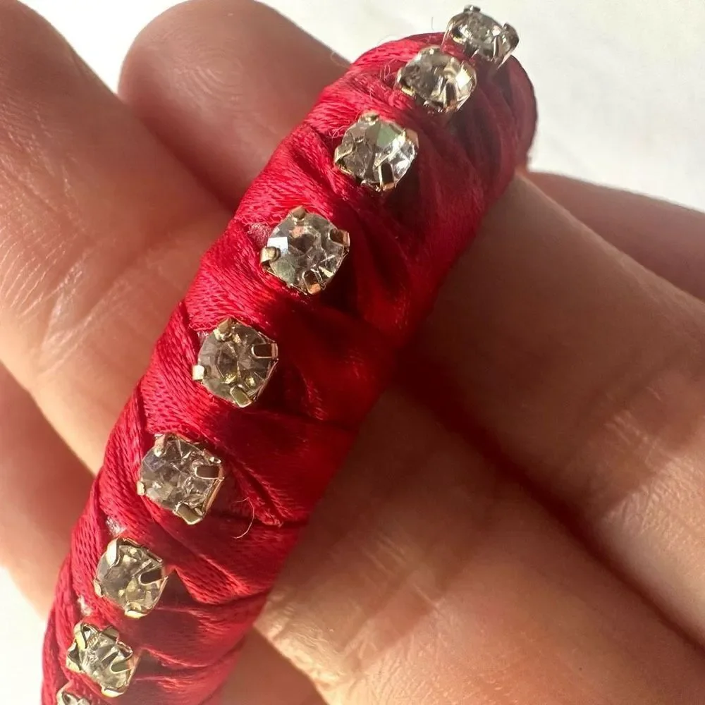 J.Crew red ribbon wrapped rhinestone cuff bracelet
